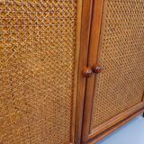 Large vintage rattan, wood and cane bookcase from the 70s