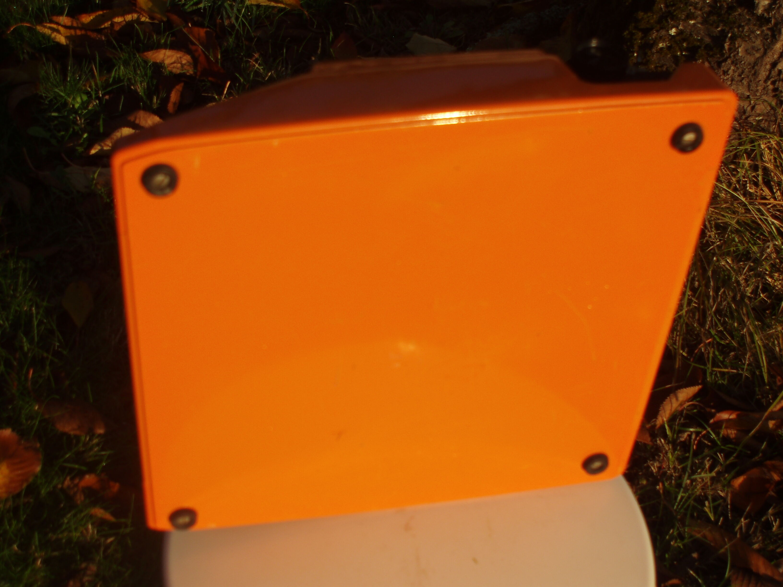 Silver reed orange and black typewriter with bag
