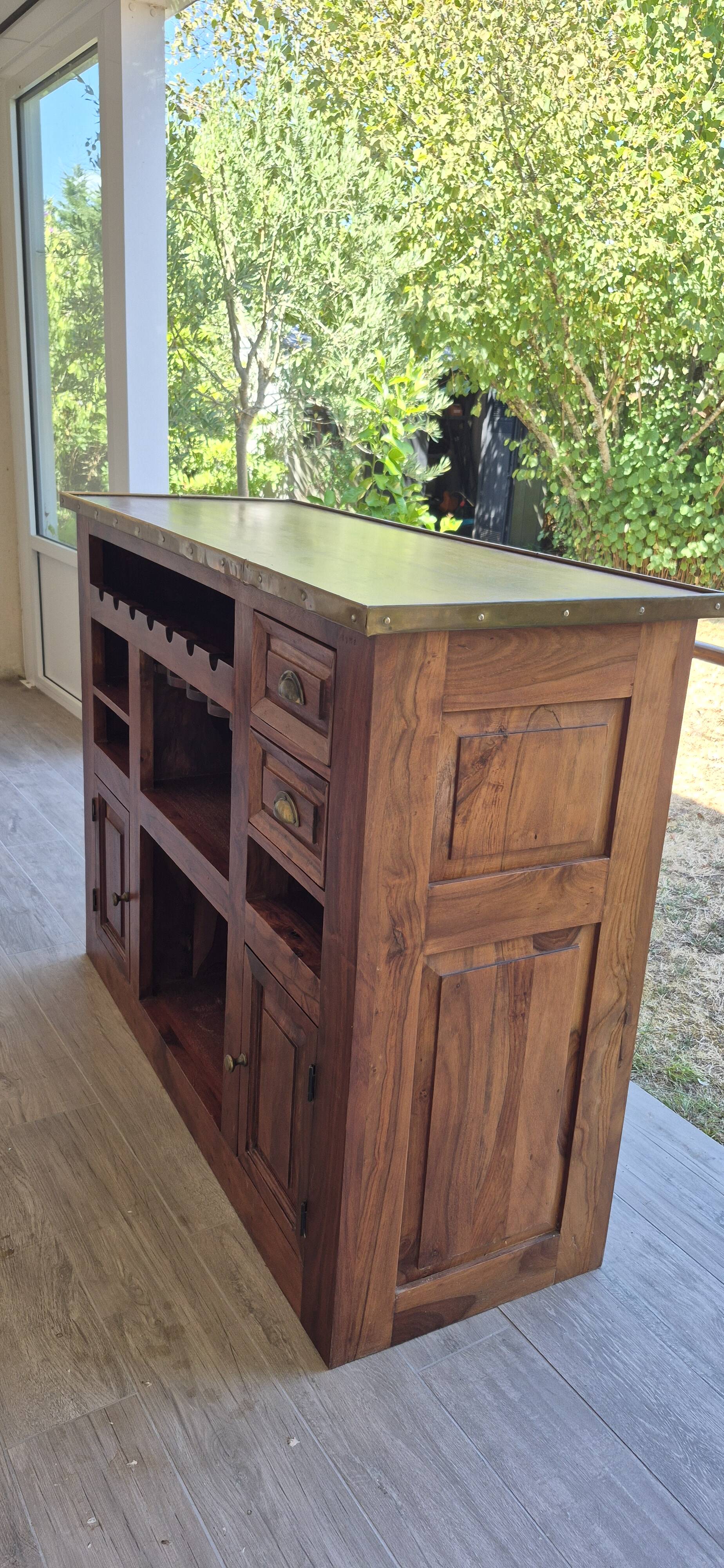 Meuble bar en teck massif et laiton