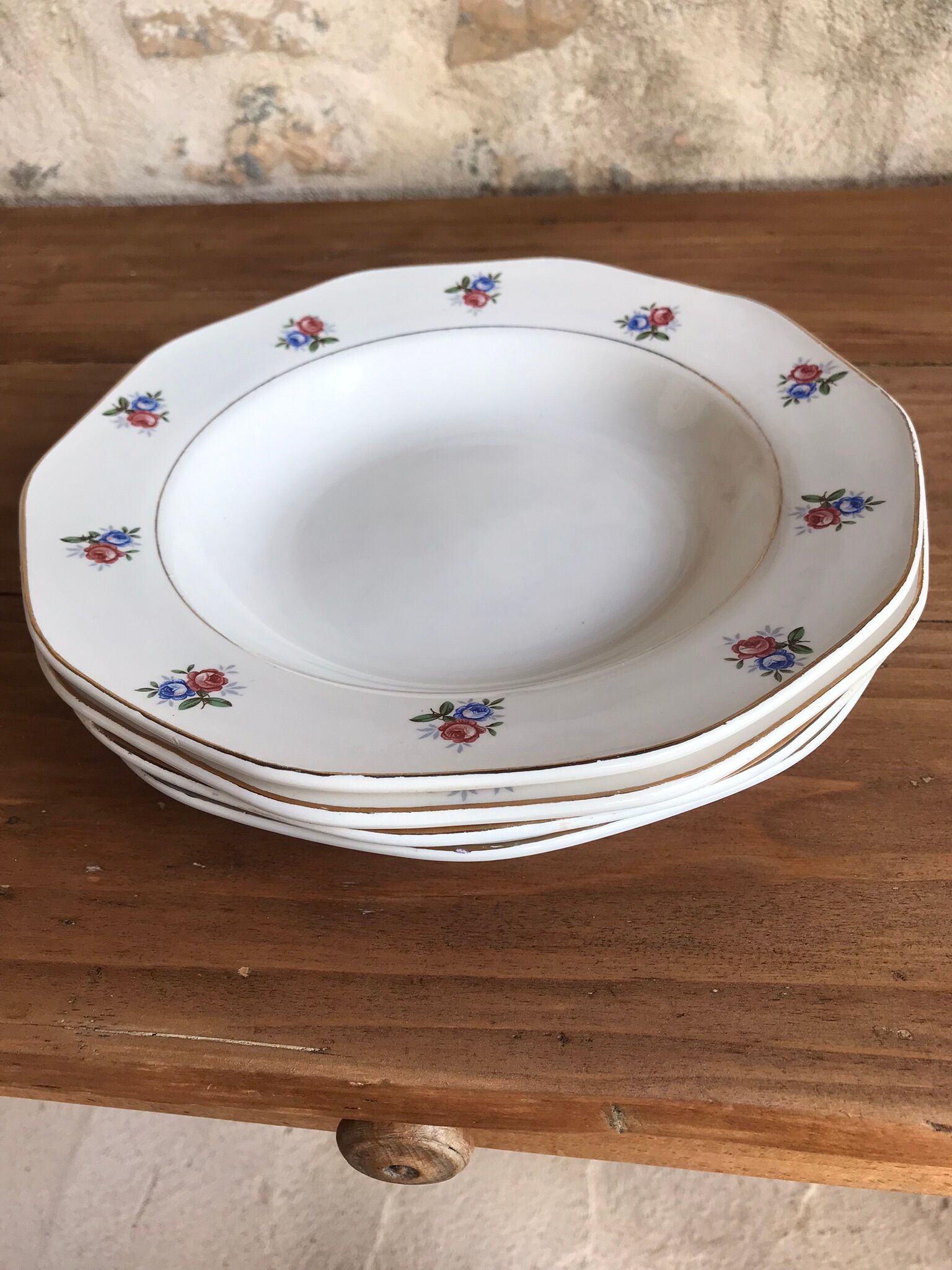 Set of 4 hollow plates Digoin & Sarreguemines pattern small flowers