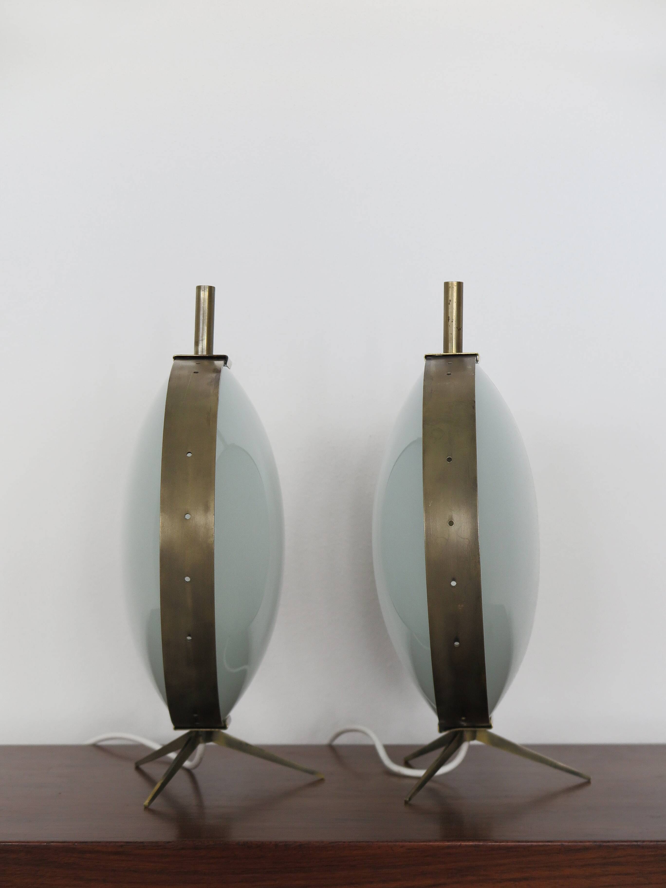French Metal Glass table lamps 1950s