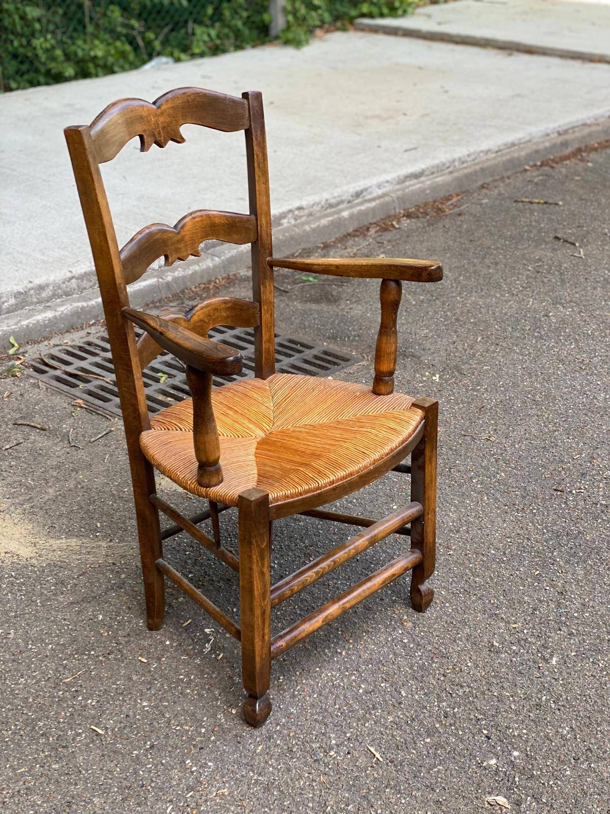 Provencal office chair in solid wood and straw