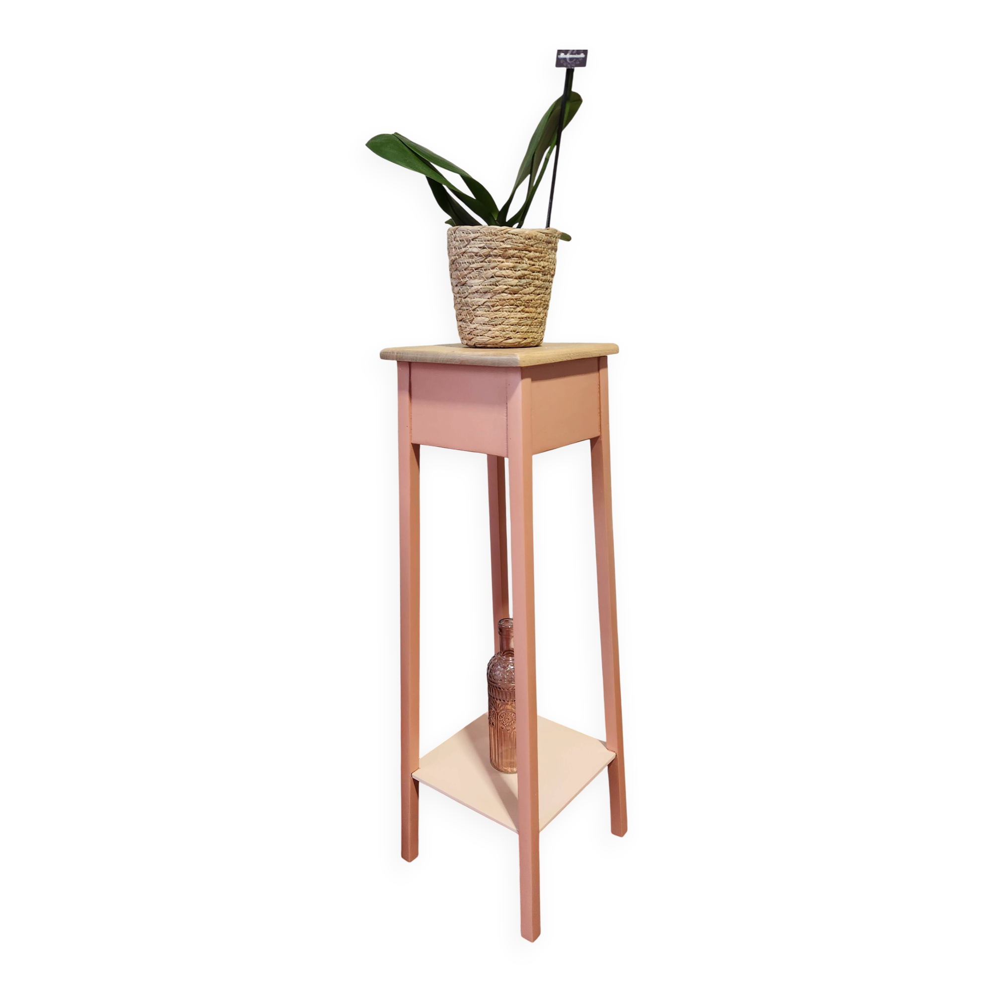 Sellette porte-plante bois et terracotta 2 niveaux