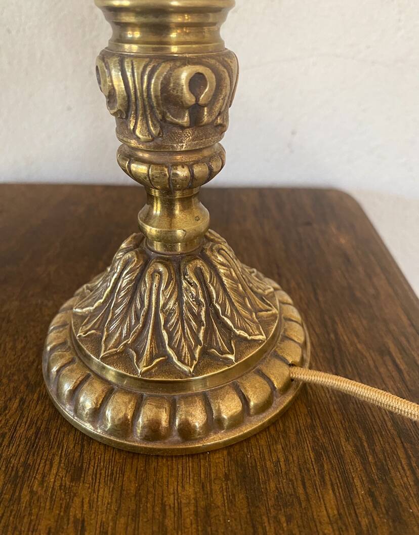 Lampe bronze, câble 2 M tissu neuf, abat-jour