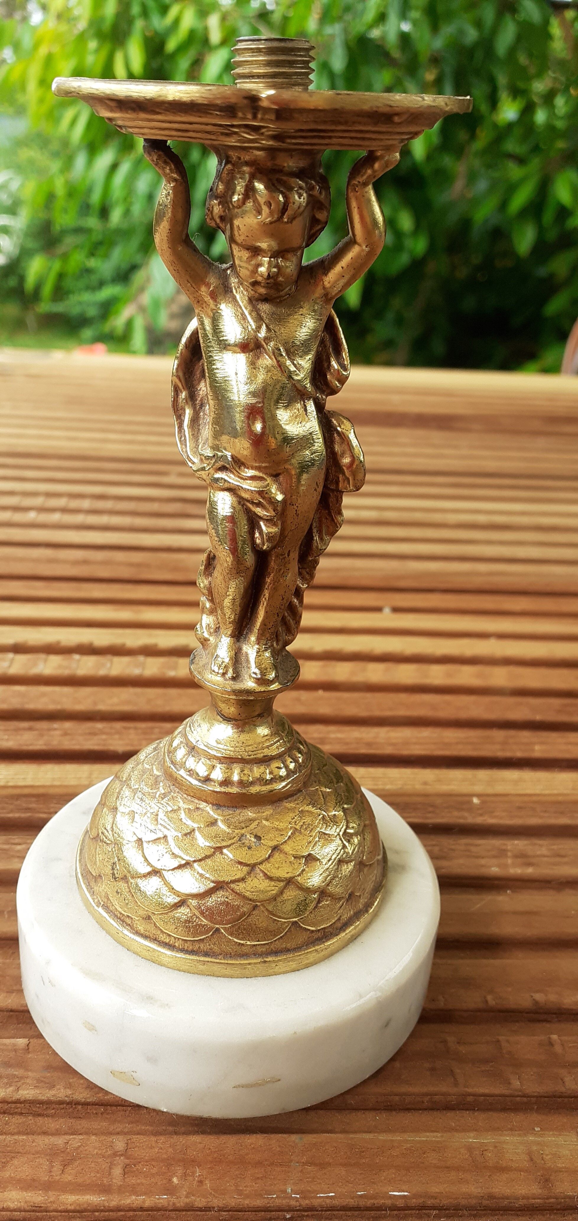 cherubic bronze lamp foot on marble base