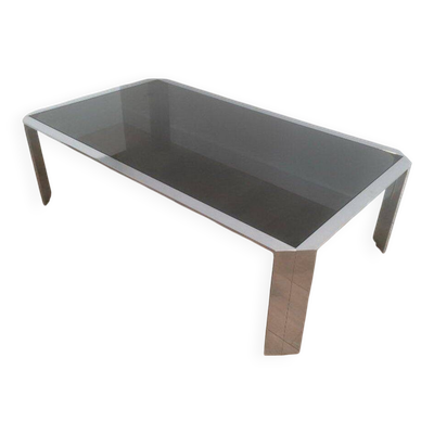 Belle table basse octogonale en chrome à dalle de verre noir