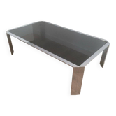 Belle table basse octogonale en chrome à dalle de verre noir