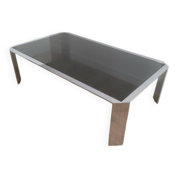 Beautiful octagonal chrome coffee table with black glass top