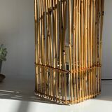 Vintage Wood and Wicker Cube Lamp