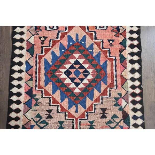 1970s Turkish Oushak Handmade Wool Cotton Orange Runner Rug 93x305