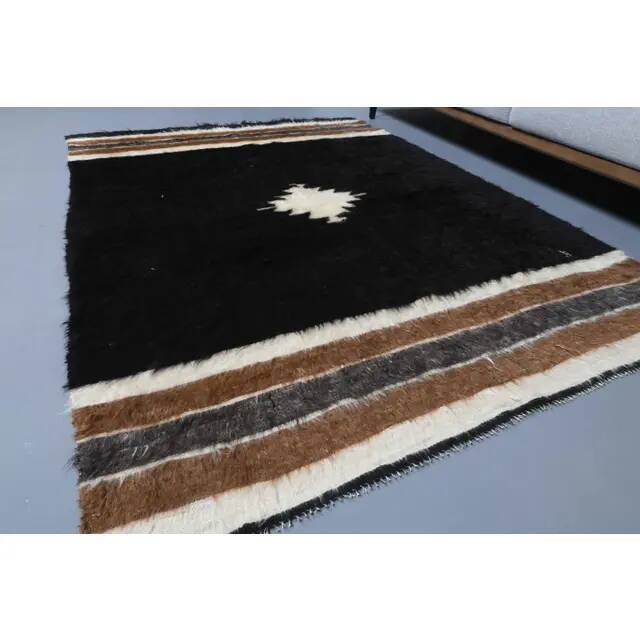 Vintage Turkish Hand-Knotted Wool Cotton Brown Kilim Area Rug 132x180