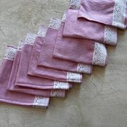 Set of eight vintage table napkins, old pink jacquard.