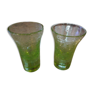 Pair of solitary bubble glass vases signed "Biot".