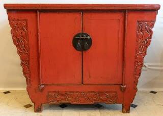 Antique Chinese red lacquer sideboard