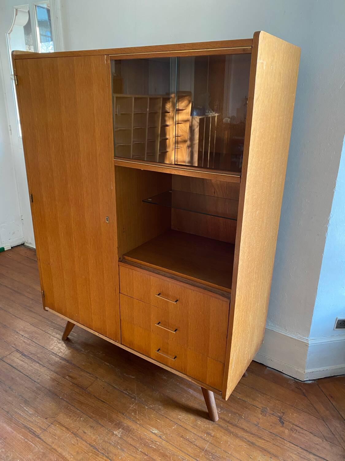Scandinavian chest of drawers with vintage 70s compass legs.