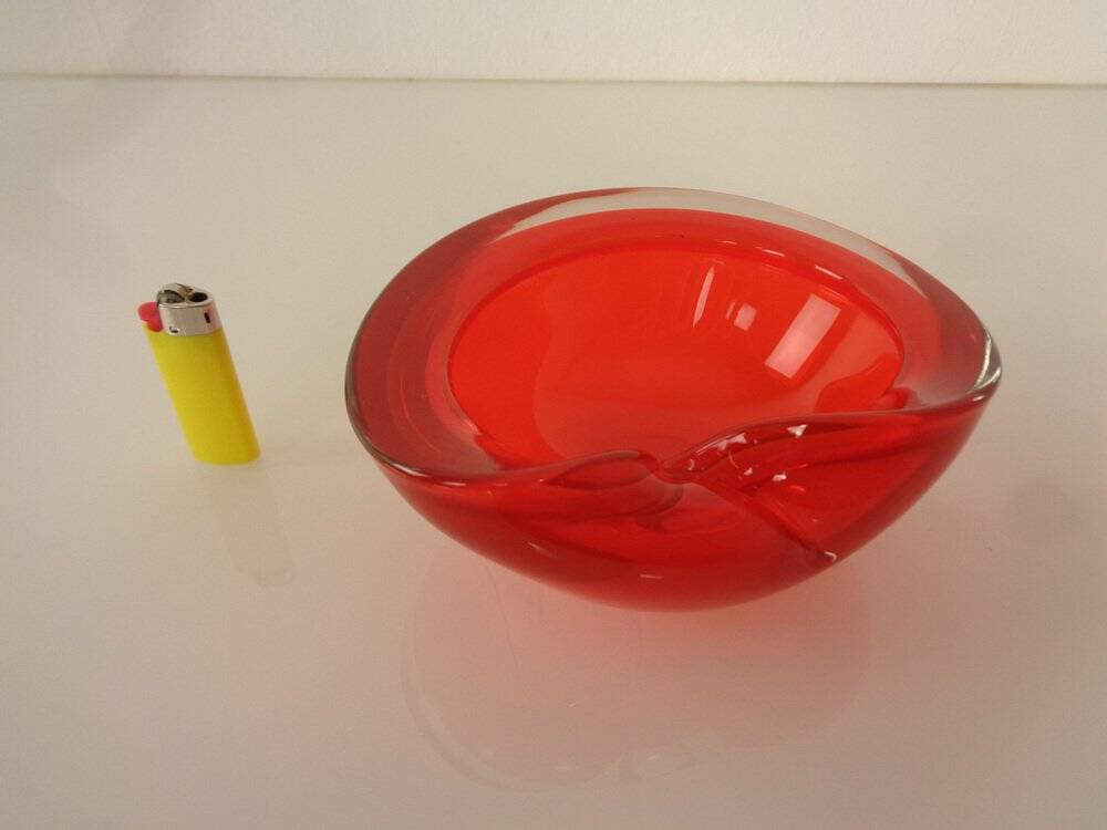 Vintage Italian Red Murano Glass Ashtray, 1960s