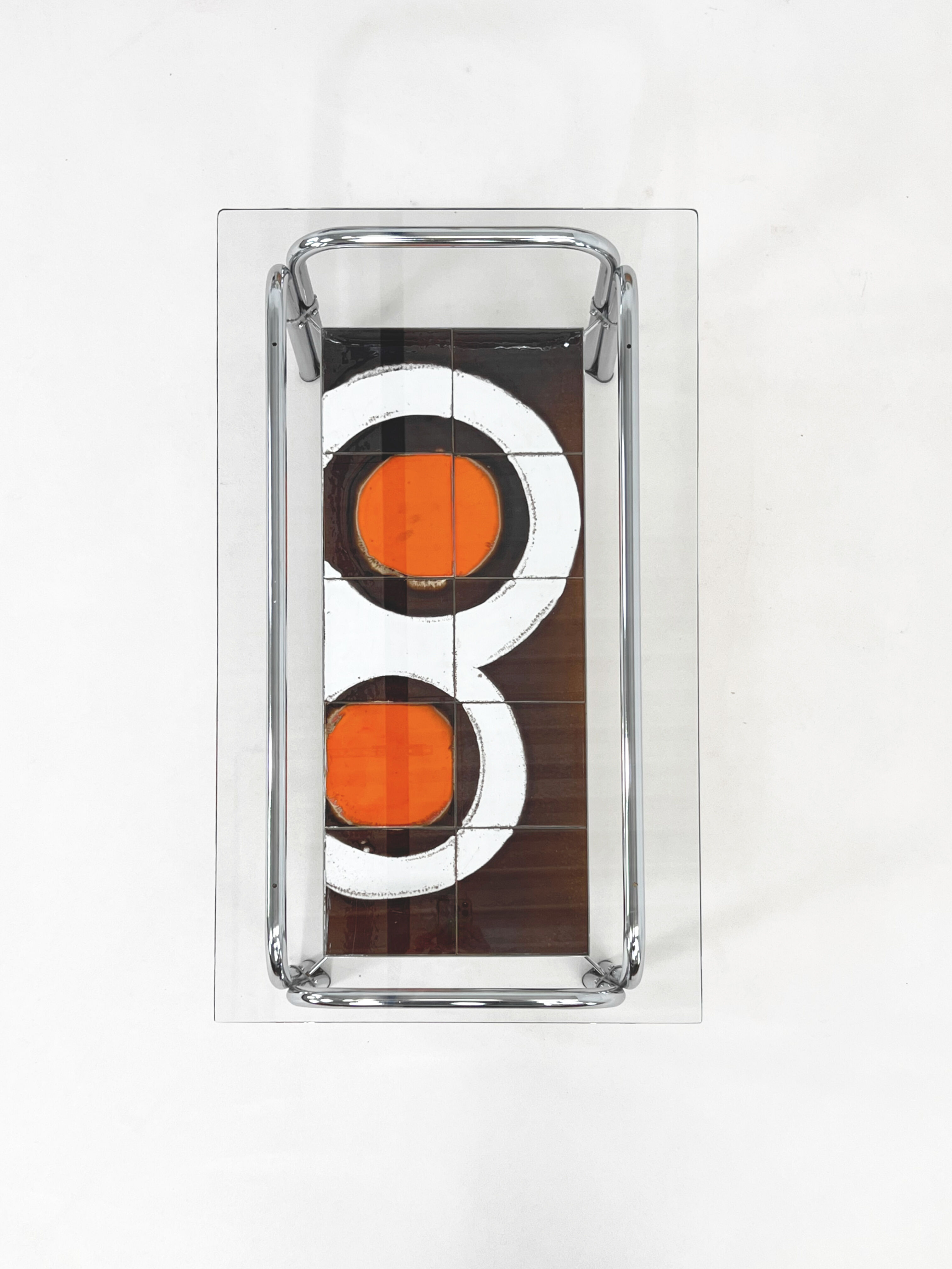 Coffee table of the 60s - 70s in ceramic, chrome and glass