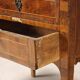 Antique baroque bedside table in walnut and maple, Italy, 18th century.