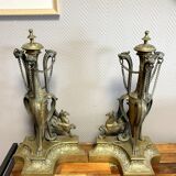 Pair of very large castle andirons in gilded bronze from the Napoleon III period