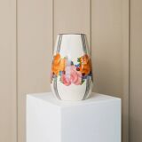 Cream Ceramic Vase by Zeh Scherzer - Hand-Painted Bulbous Mid-Century Floral Stripe, 1970s