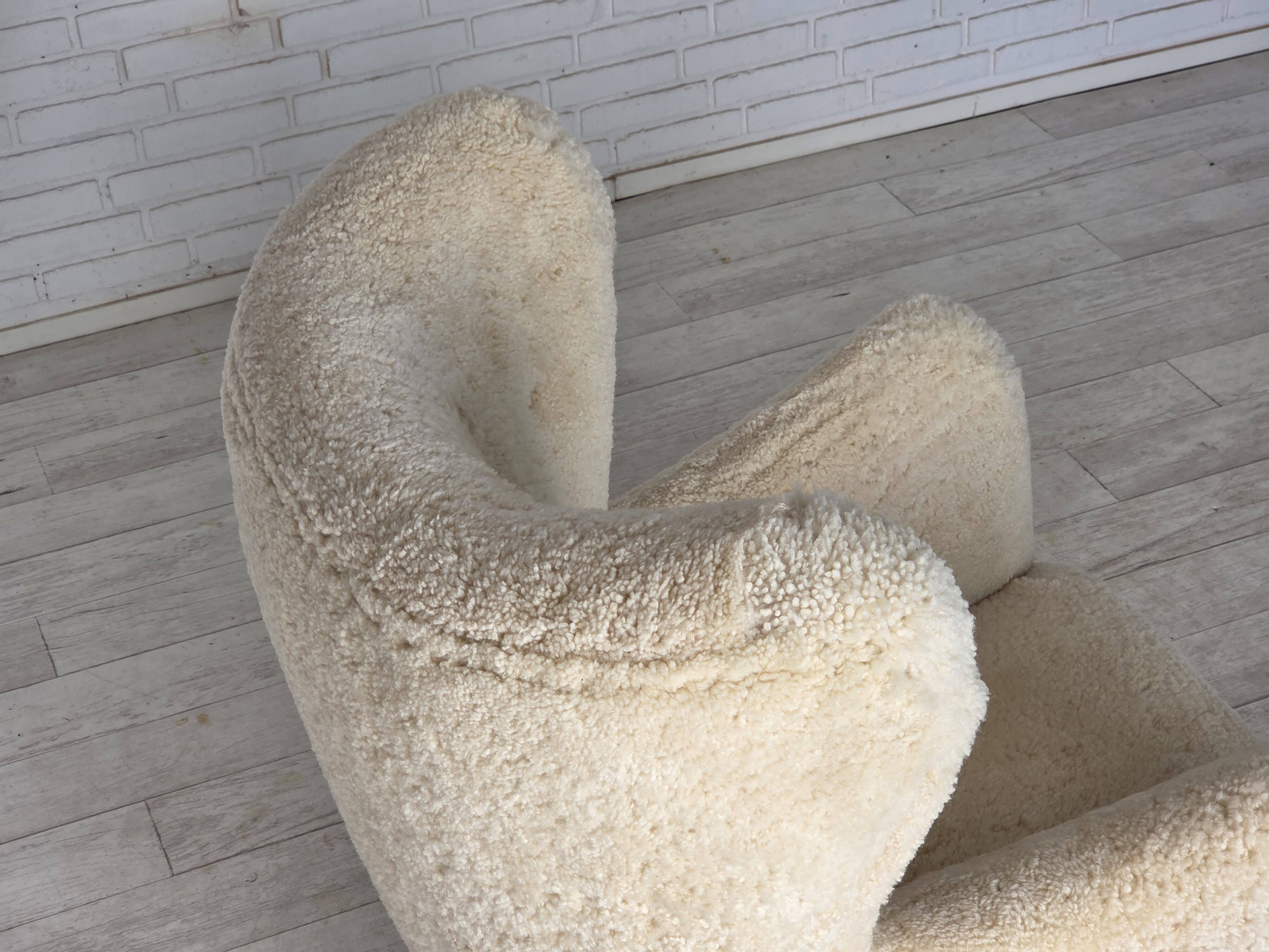 1960s, Danish armchair, genuine sheepskin "Canberra", reupholstered.