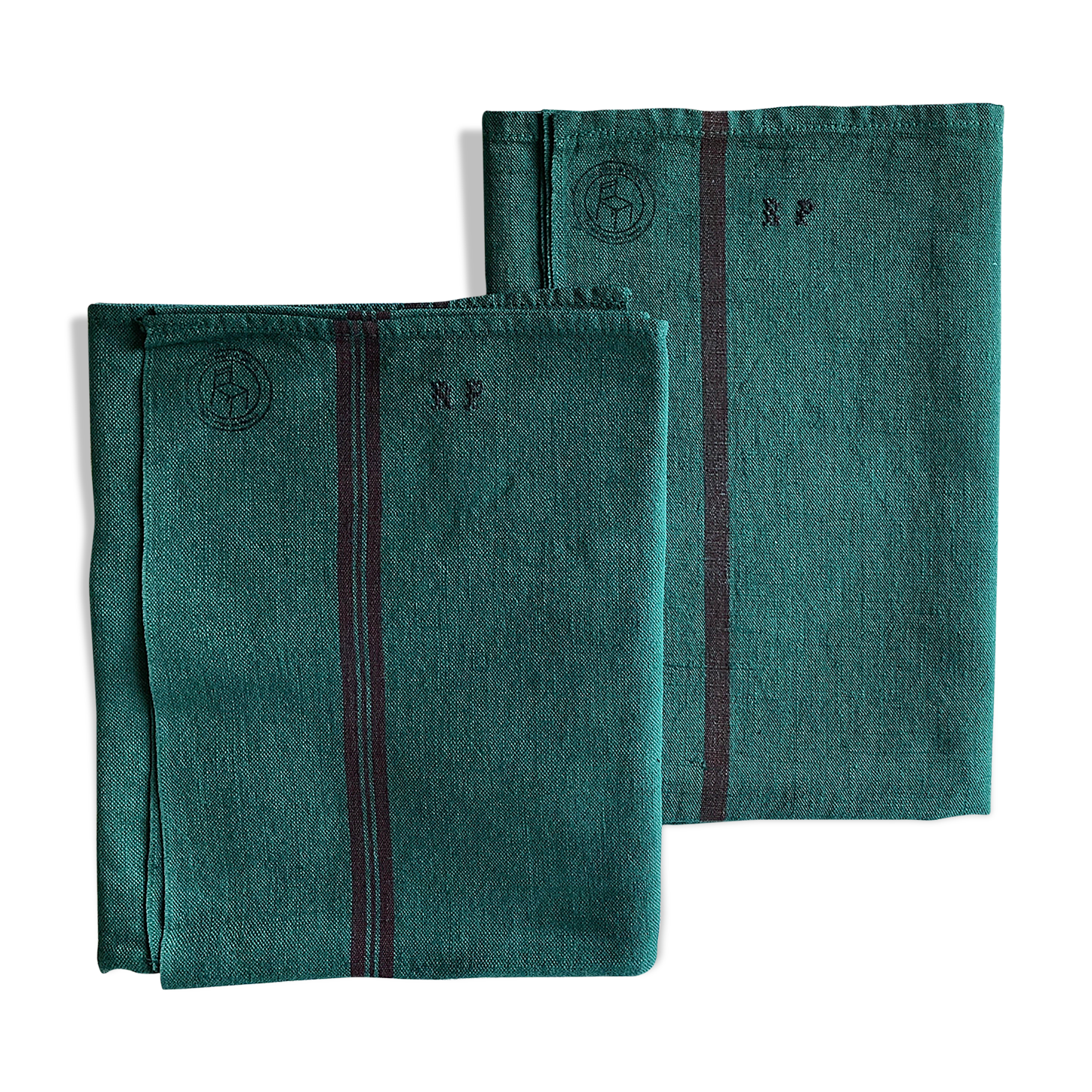 Old linen and cotton tea towel tinted in fir green