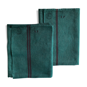 Old linen and cotton tea towel tinted in fir green