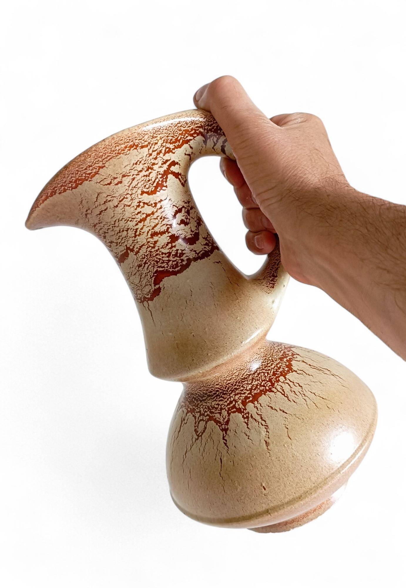 Mid-Century Ceramic Jug Vase by Roberto Rigon for Bertoncello, Signed, 1960s