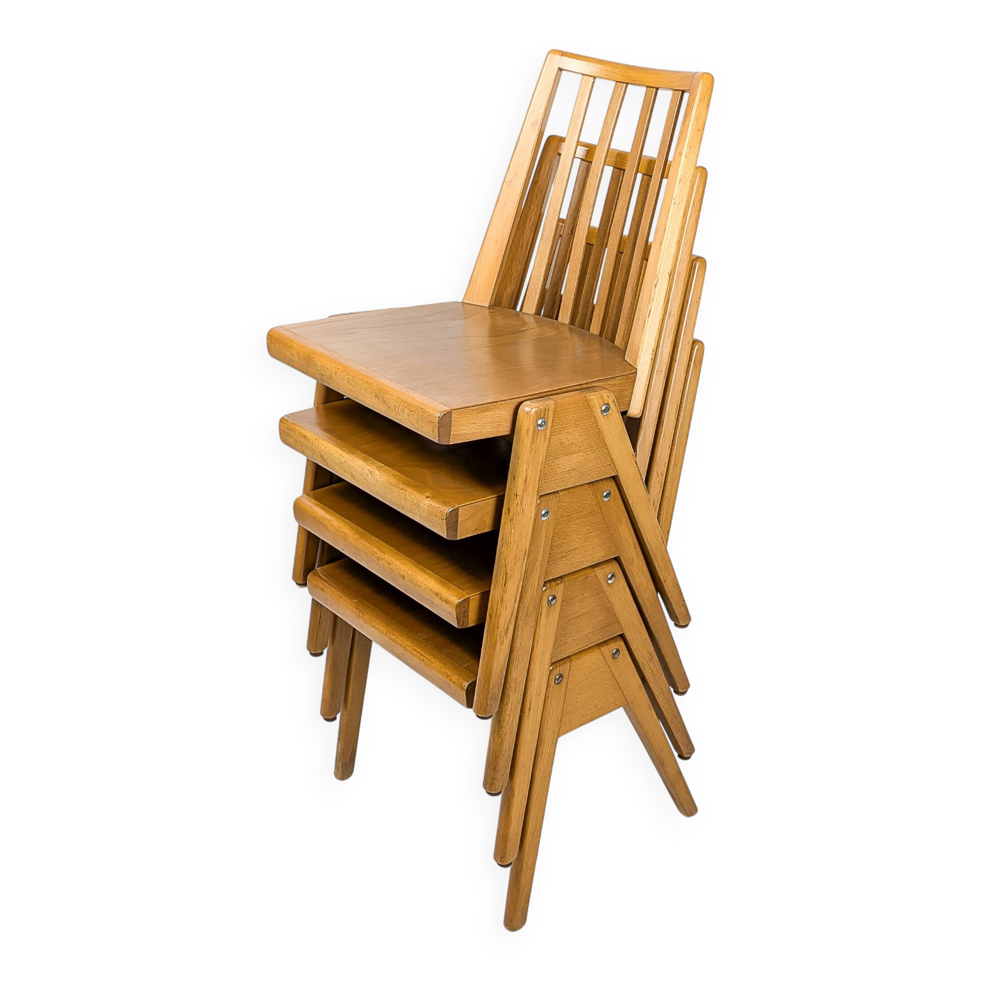 Set of 4 Danish Design Mid Century Wooden Stacking Chairs Streben Vintage Skandi Wooden Chair
