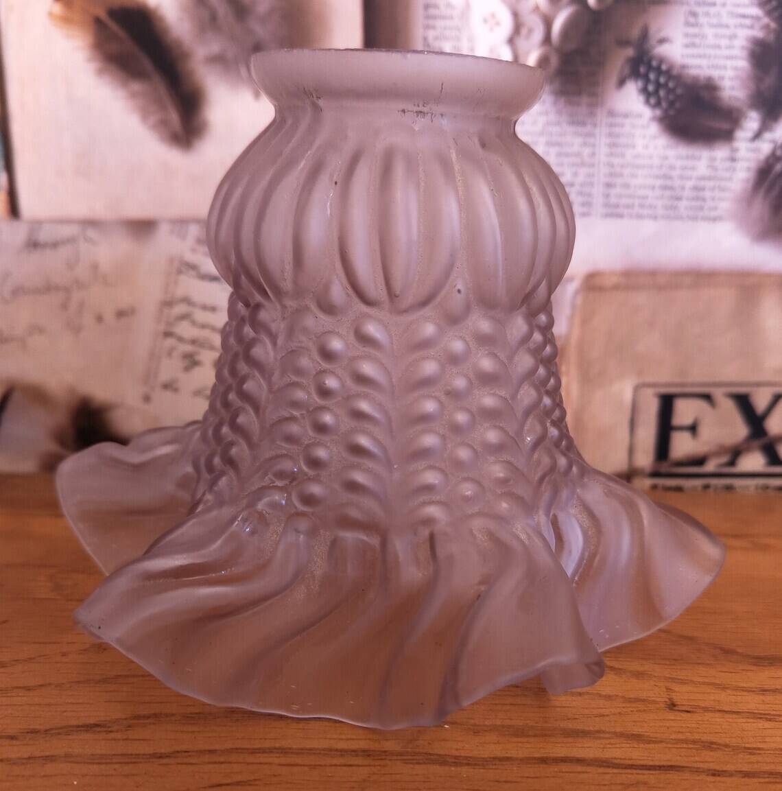 Single French Vintage White Frosted Pattern Glass Tulip Shade Frilled Edge