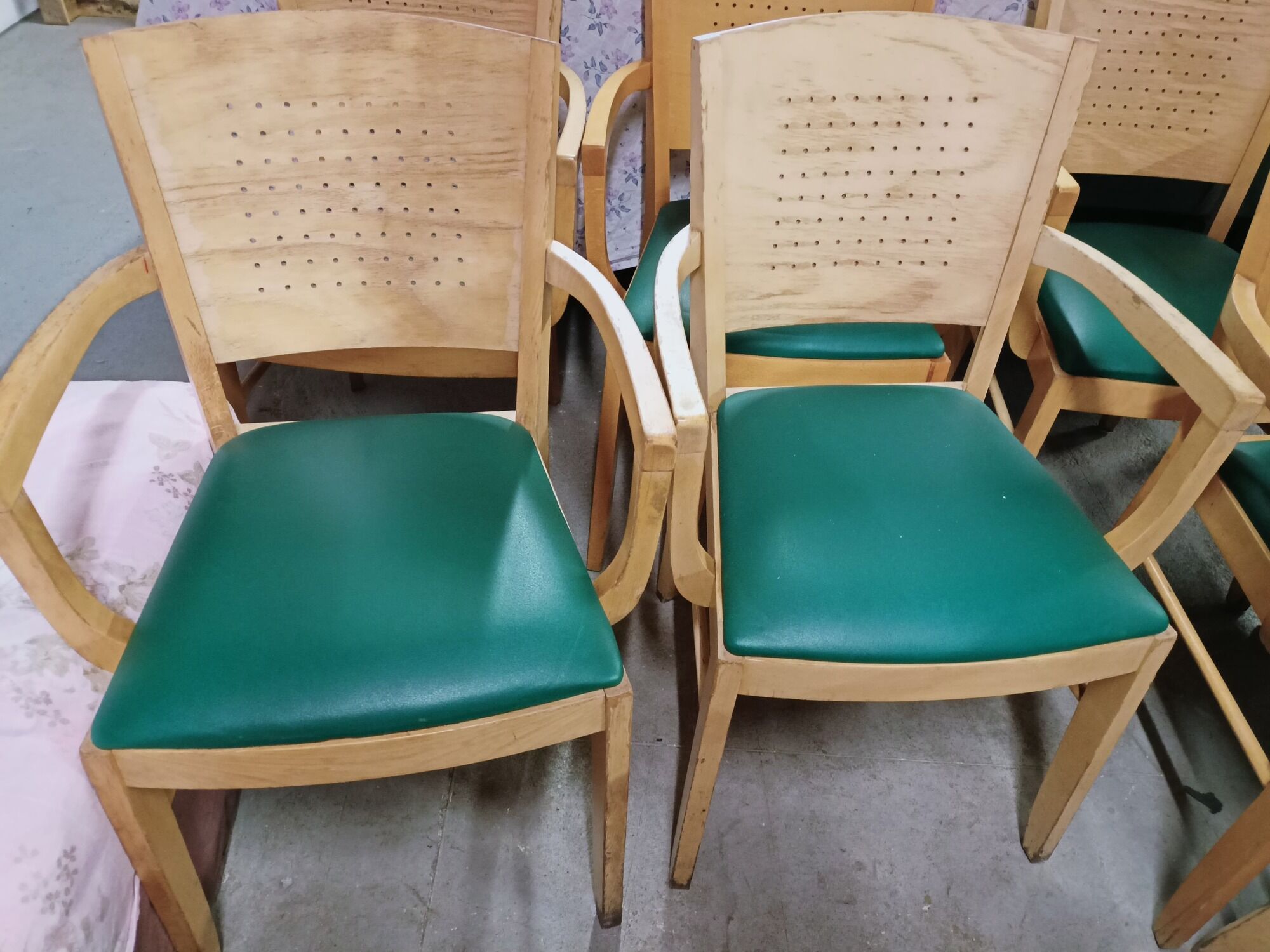 Set of 16 vintage Fameg wooden bistro armchairs