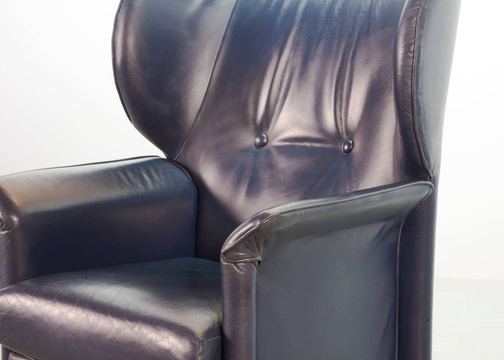 Wittmann Petrol Soft Leather Wing Chair Designed Model Aura  by Paolo Piva