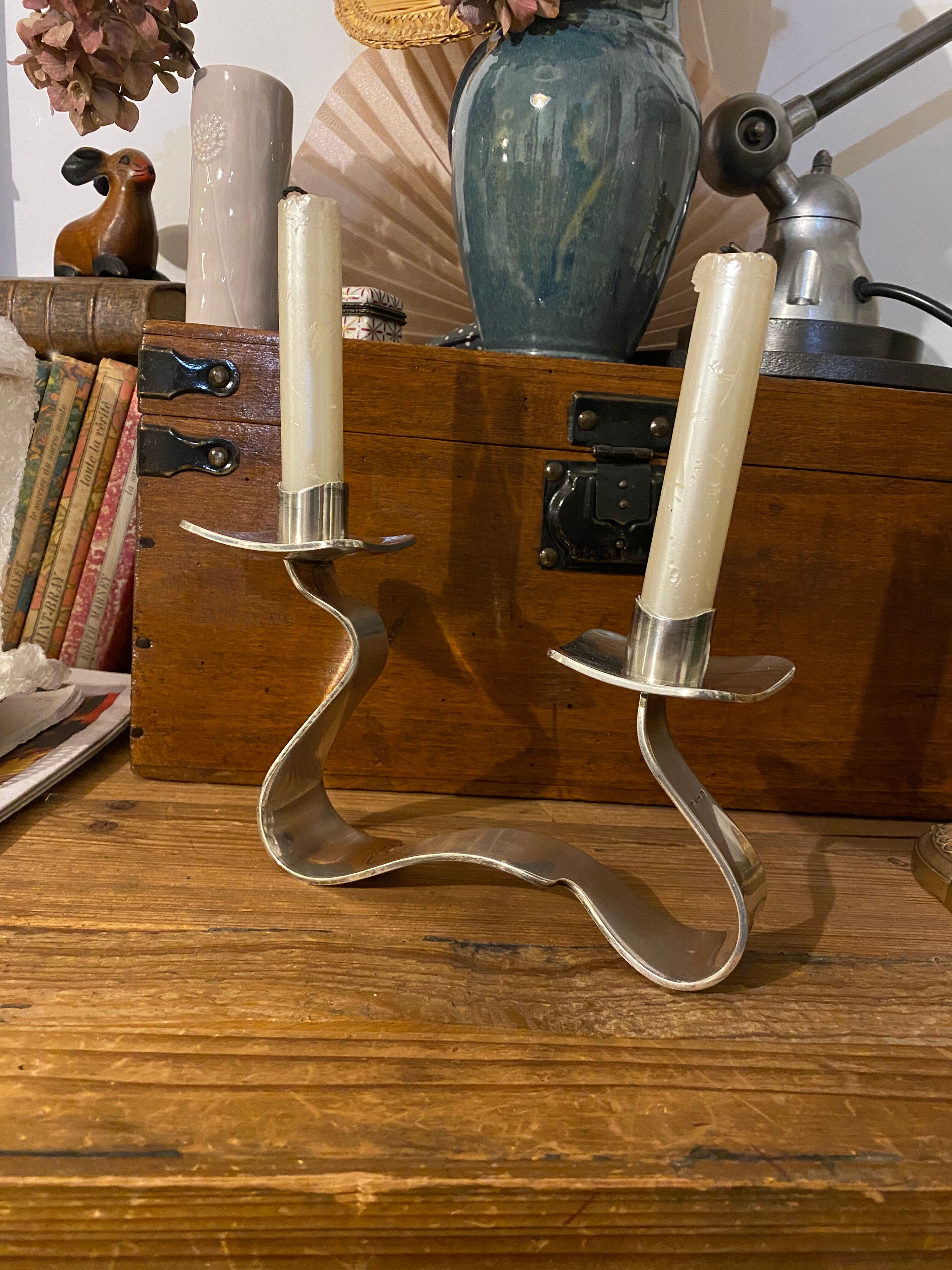 Candlestick candlestick design 1970 metal silver Saint Médard