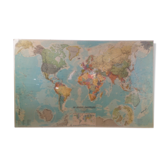 Large world map political rigid support 1985