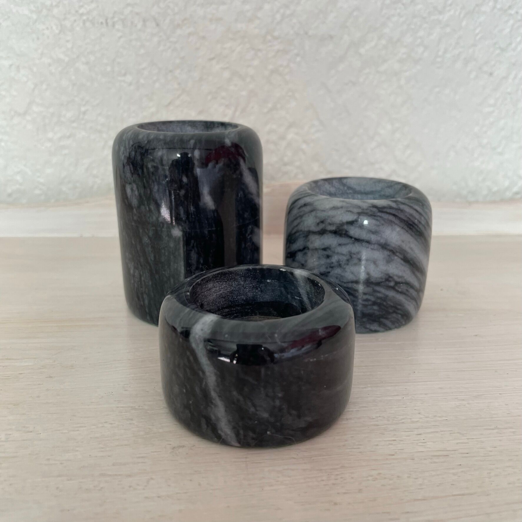 Set of 3 marble candle holders, 1980