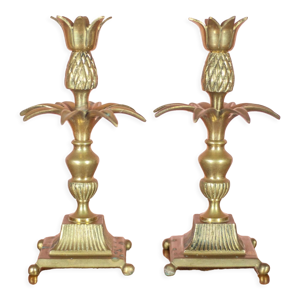 Paire de bougeoirs ananas vintage