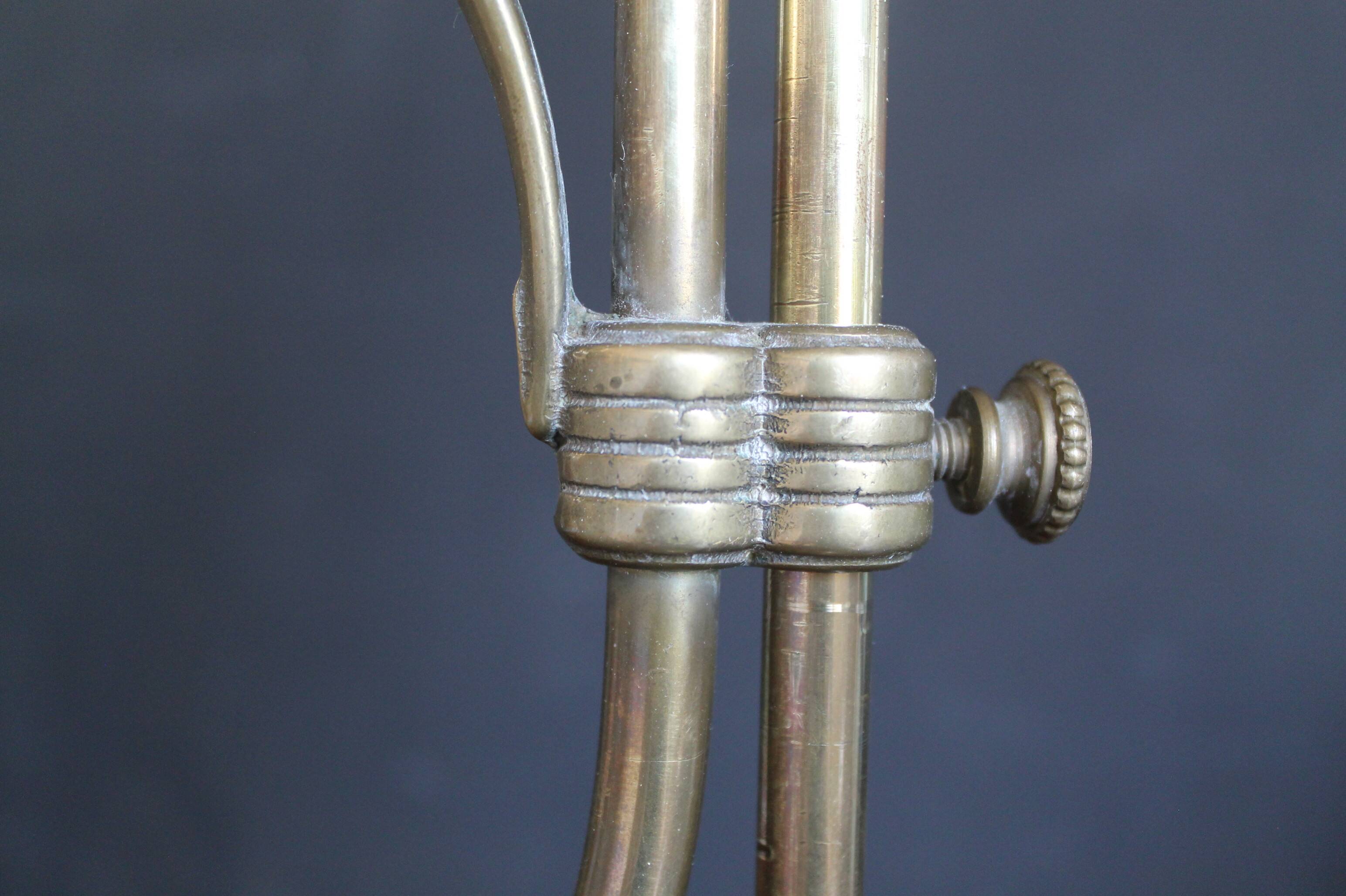 Art Nouveau style brass "rise and fall" table lamps after WAS Benson