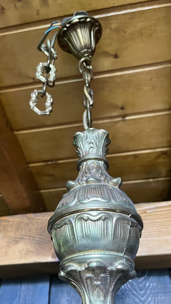 Lustre 6 feux bronze  doré vintage 70 cms