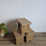 Trio of handcrafted blond wood stools