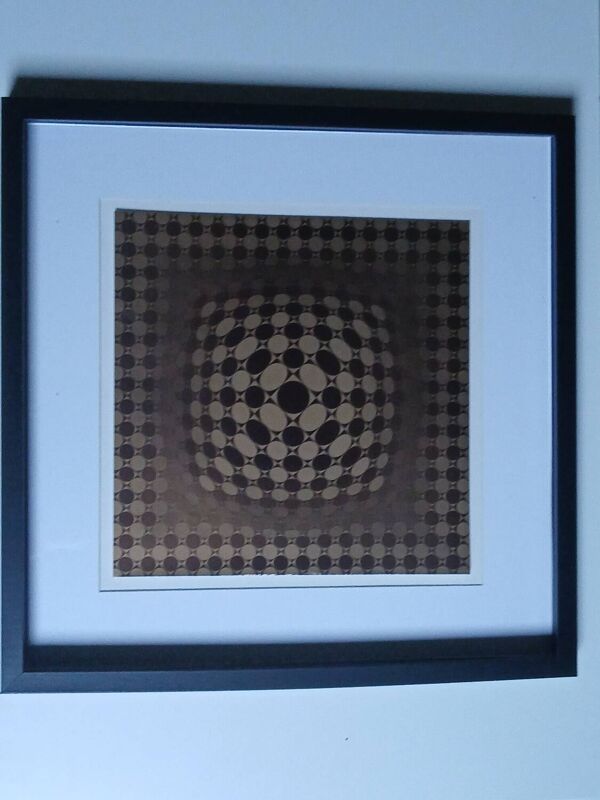Tableau Vintage Art Optique - Victor Vasarely - Cadre 40x40cm