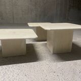 Ensemble de 3 tables basses vintage en marbre travertin