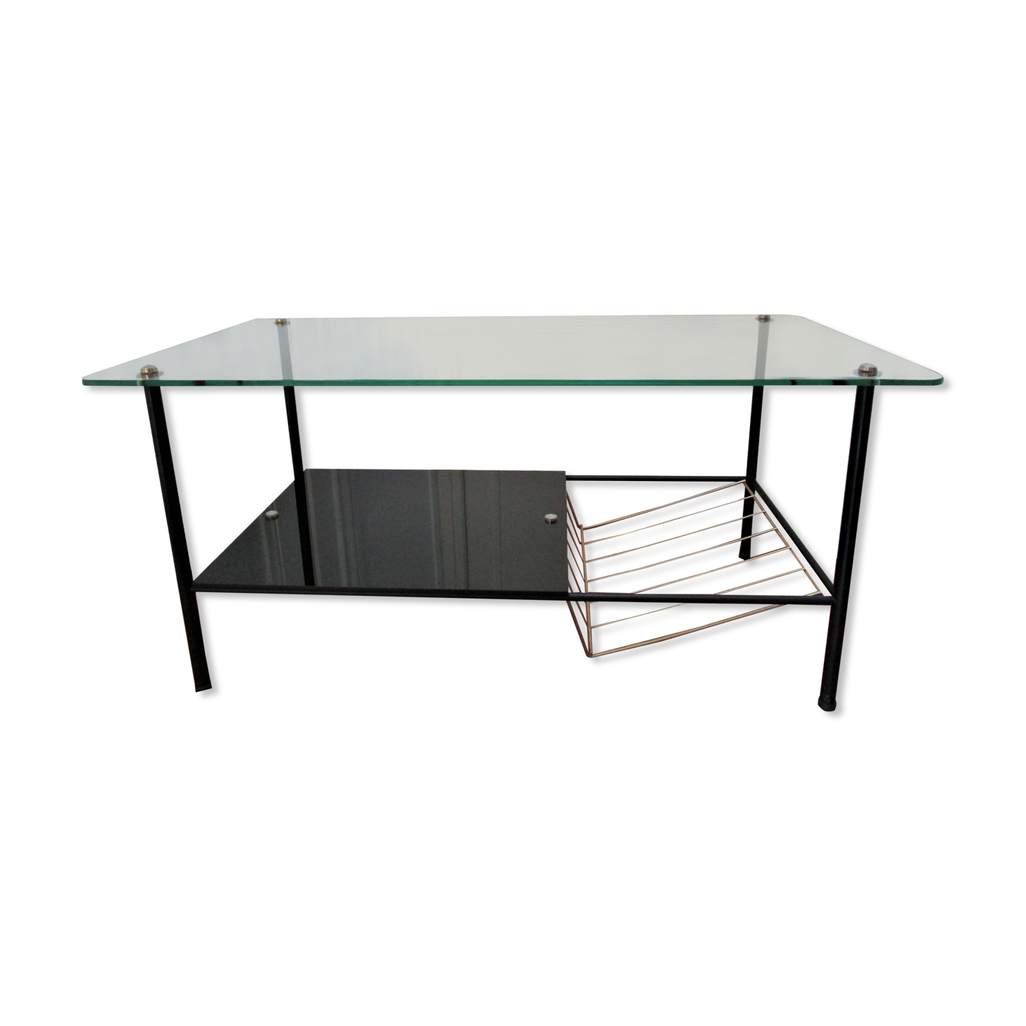Two-tray coffee trays glass gold metal magazine holder 1960s