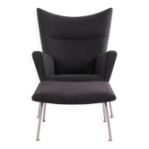 Wingchair – Hans J. Wegner – Model CH445 – Carl Hansen & Søn – Grey Hallingdal – With Footstool
