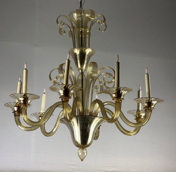 Lustre vénitien en verre de Murano vers 1940