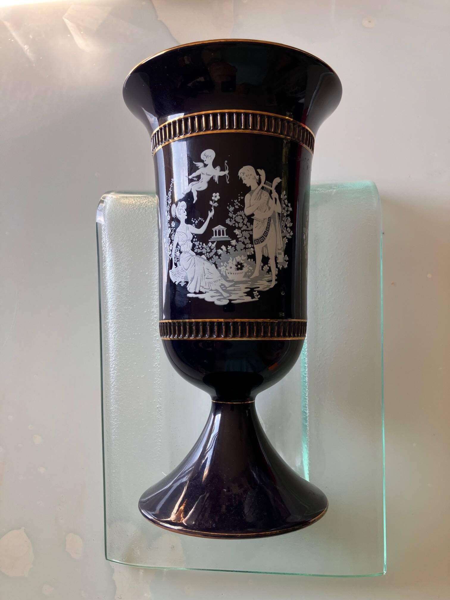 Vintage Cobalt Blue and Gold Pedestal Vase – C. Fiorentino (Italy)