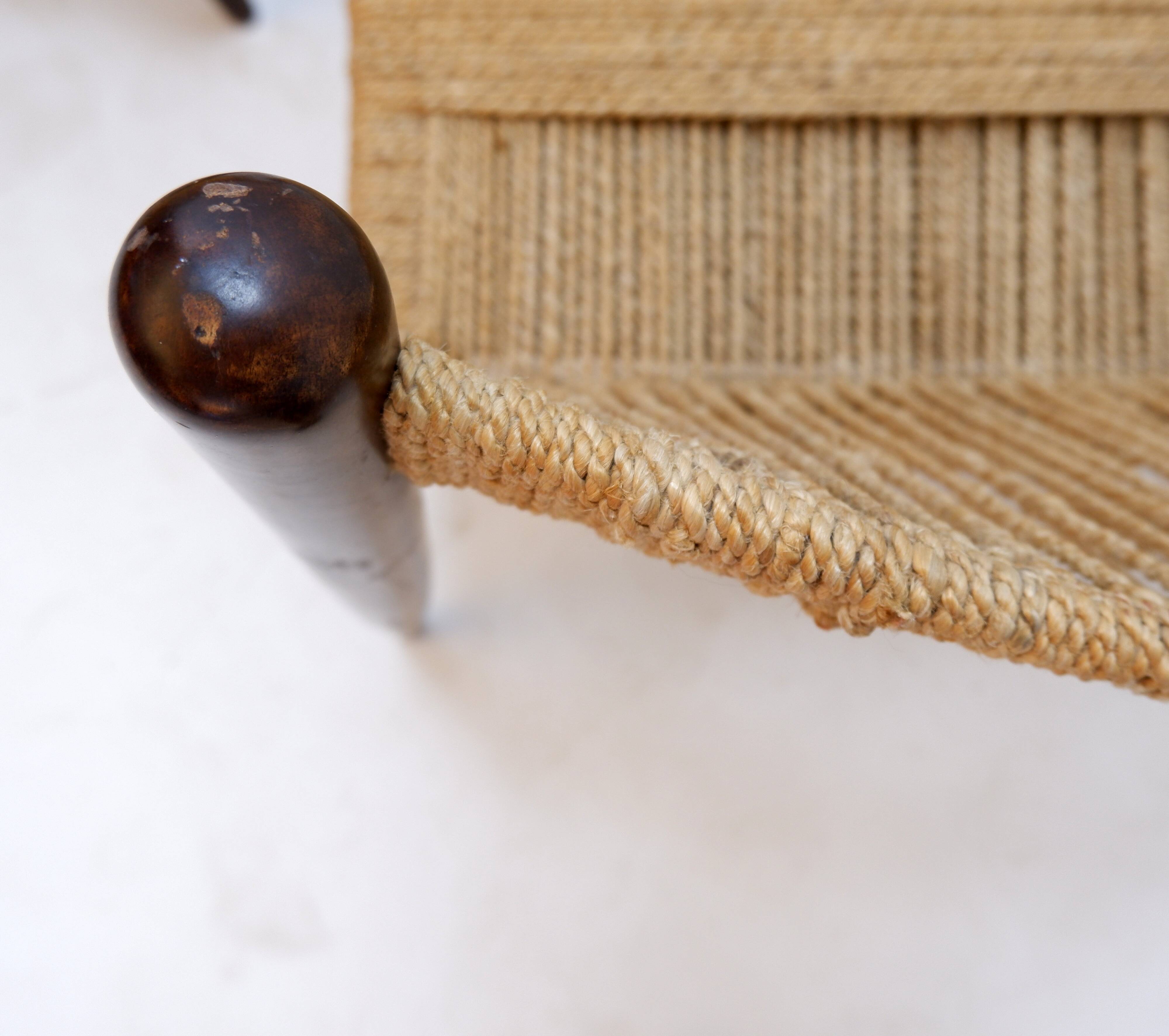 Pair of lounge chairs in woven jute rope and solid wood