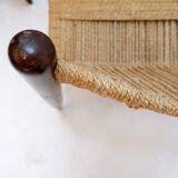 Pair of lounge chairs in woven jute rope and solid wood