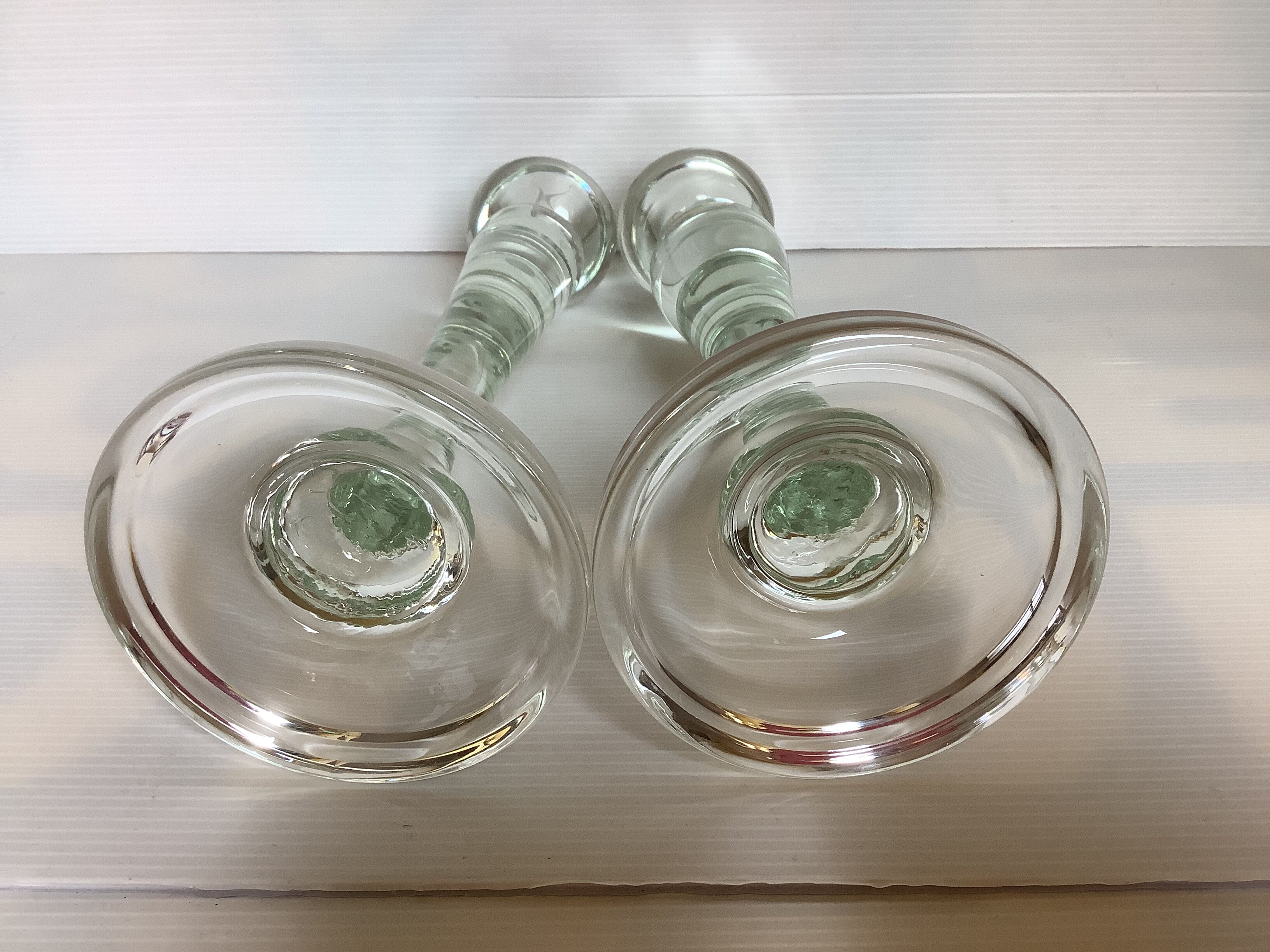 Pair large glass candle holders