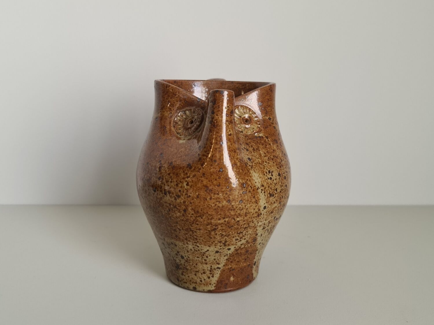 Zoomorphic pitcher owl or owl in pyrite stoneware / collection / ceramics / vintage / France / 50s / mid-century / twentieth century
