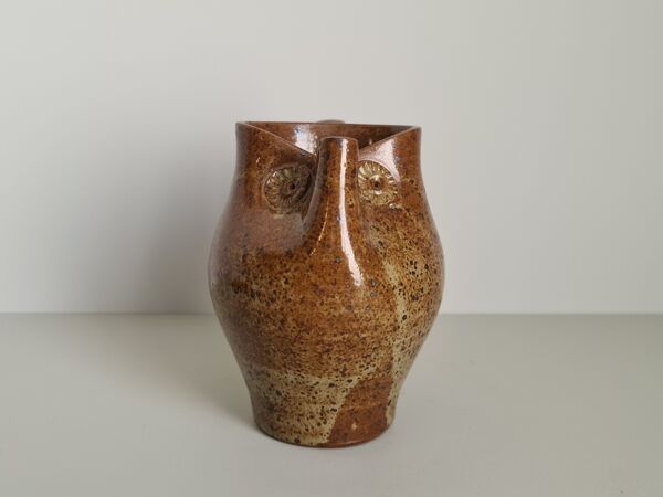 Pichet zoomorphe chouette ou hibou en grès pyrité 1950